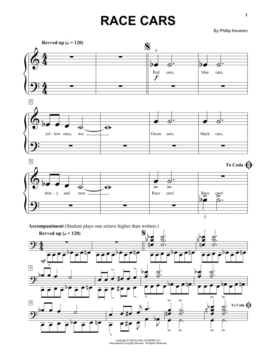 Race Cars Piano Solo scores gallery preview page 1