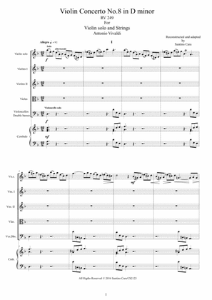 Book cover for Vivaldi - Violin Concerto No.8 in D minor Op.4 RV 249 for Violin solo, Strings and Cembalo