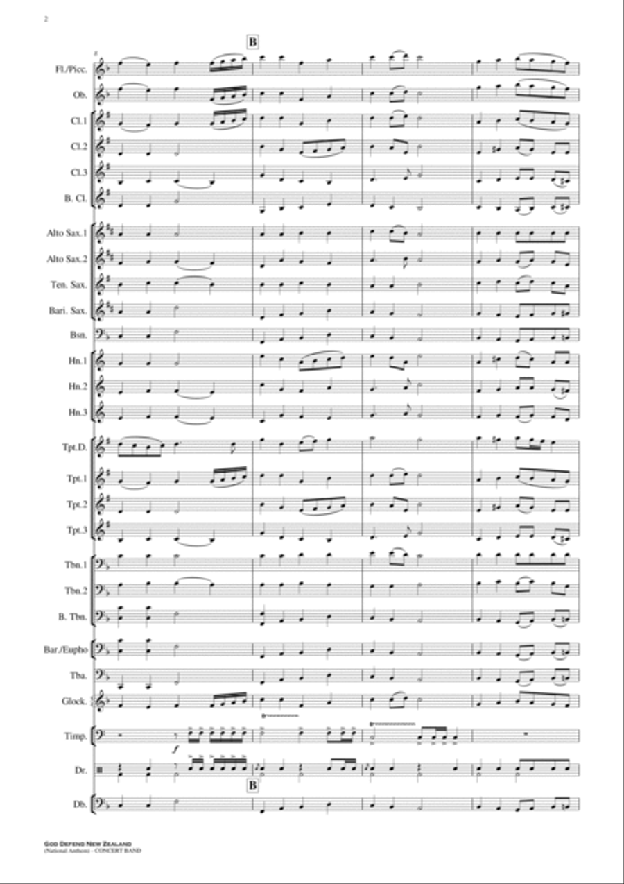 God Defend New Zealand (National Anthem) - Concert Band Score and Parts PDF Concert Band scores gallery preview page 3