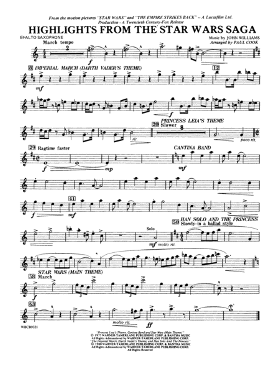Highlights from the Star Wars Saga: E-flat Alto Saxophone Concert Band scores gallery preview page 1