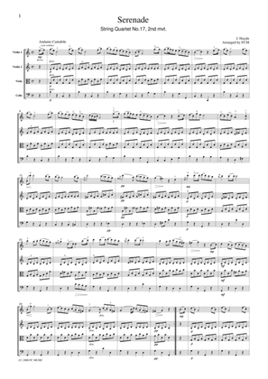 Book cover for Haydn Serenade (String Quartet No.17, 2nd mvt.), for string quartet, CH001