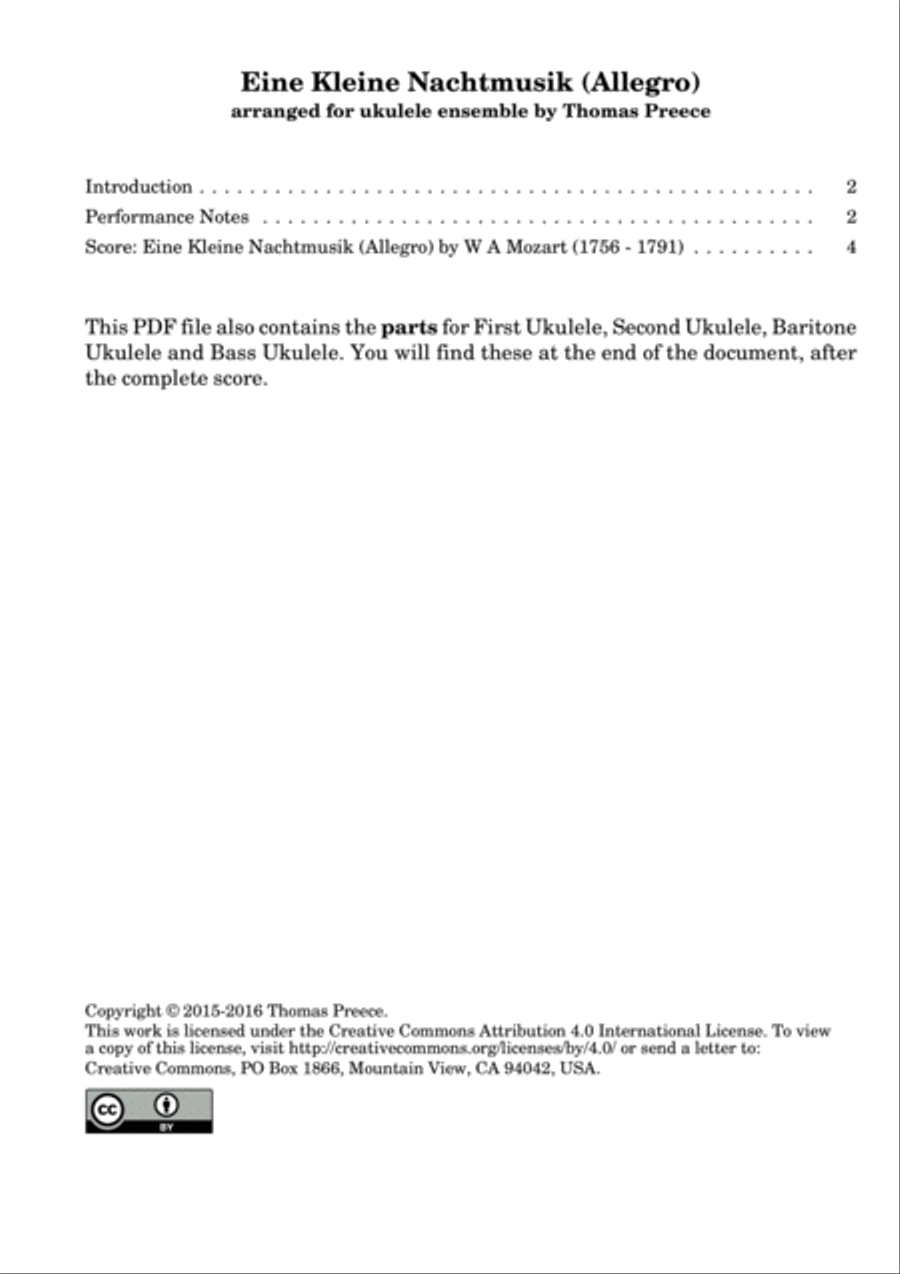 Eine Kleine Nachtmusik (Allegro) arranged for ukulele ensemble by Thomas Preece Small Ensemble scores gallery preview page 2