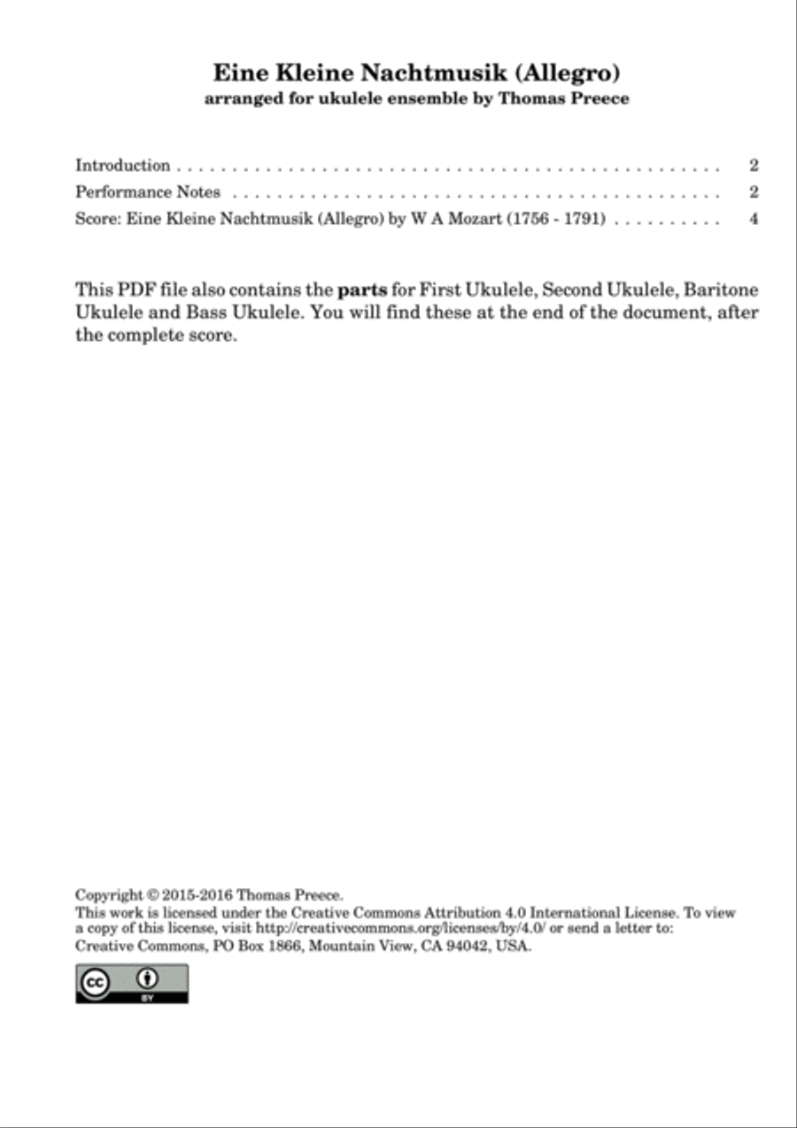Eine Kleine Nachtmusik (Allegro) arranged for ukulele ensemble by Thomas Preece