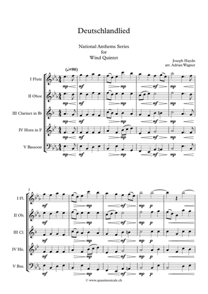 Deutschlandlied (National Anthem of Germany) Wind Quintet arr. Adrian Wagner image number null