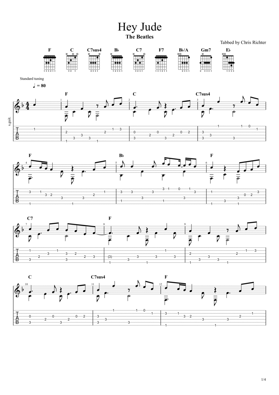 Hey Jude Guitar Tablature scores gallery preview page 1