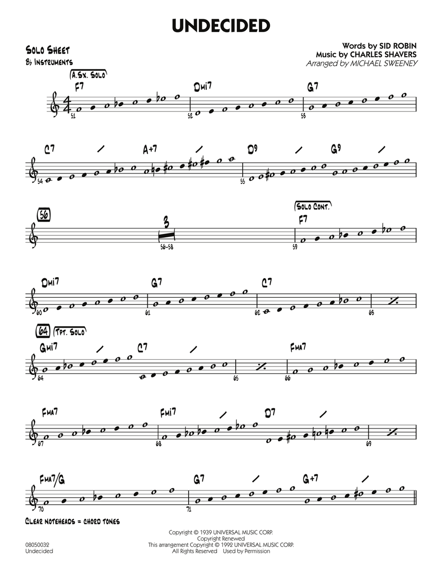Undecided - Bb Solo Sheet Jazz Ensemble scores gallery preview page 1