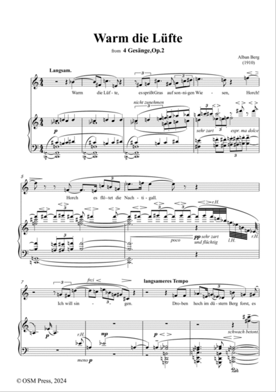 Alban Berg-Warm die Lüfte(1910),in C Major,Op.2 No.4 Voice scores gallery preview page 2