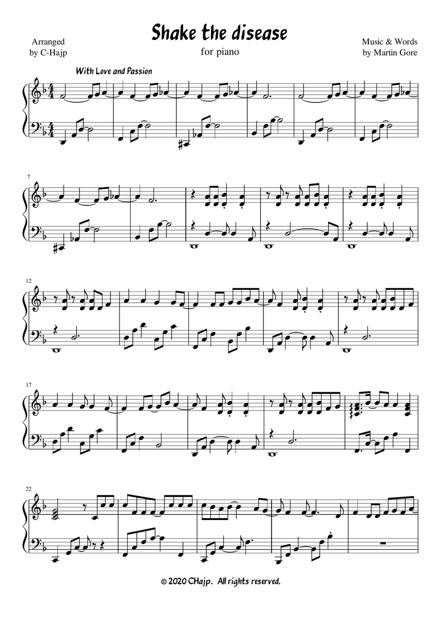 Shake The Disease Piano, Vocal scores gallery preview page 1
