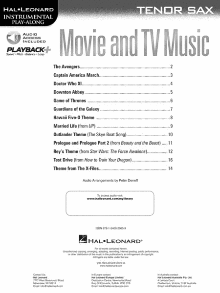 Movie and TV Music for Tenor Sax image number null
