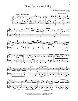 Piano Sonata In G Major, K. 283