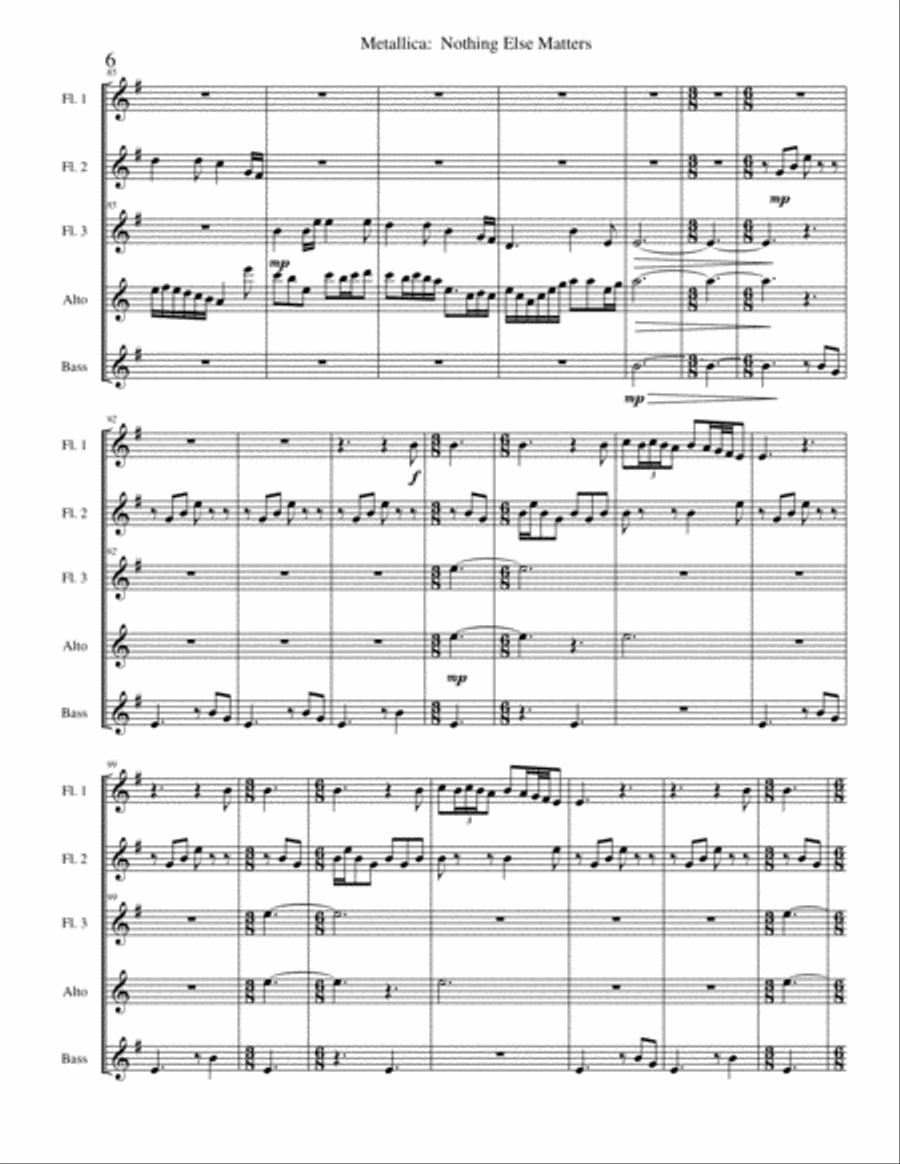 Nothing Else Matters Woodwind Ensemble scores gallery preview page 6