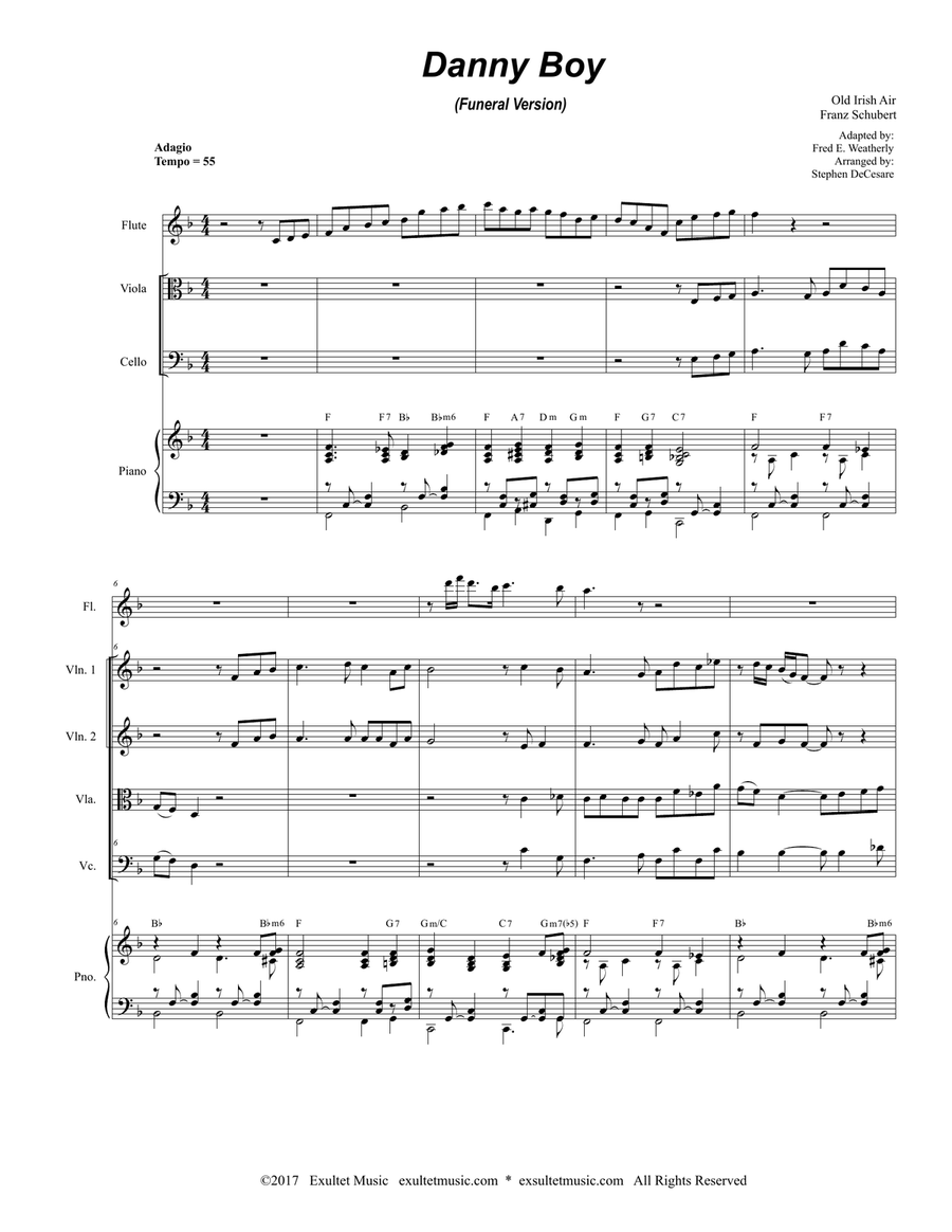 Danny Boy (Funeral Version) (String Quartet and Piano) String Quartet scores gallery preview page 1