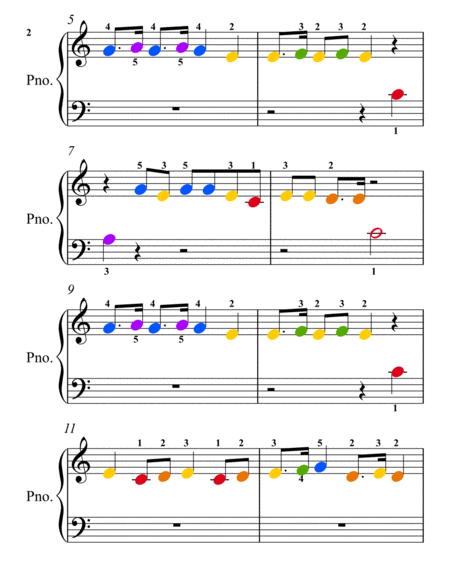 Yuki Japanese Snow Song Beginner Piano Sheet Music with Colored Notation
