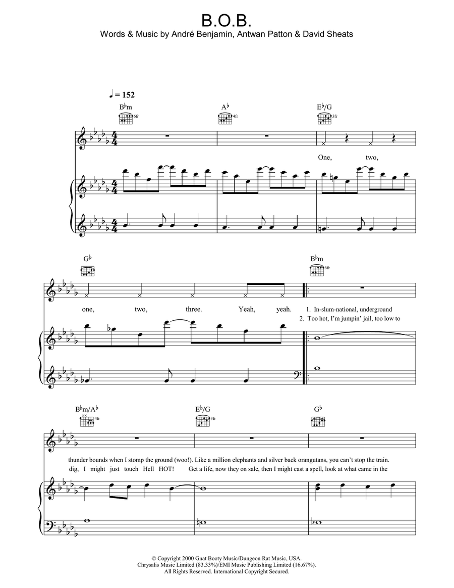 B.O.B. Piano, Vocal, Guitar scores gallery preview page 1