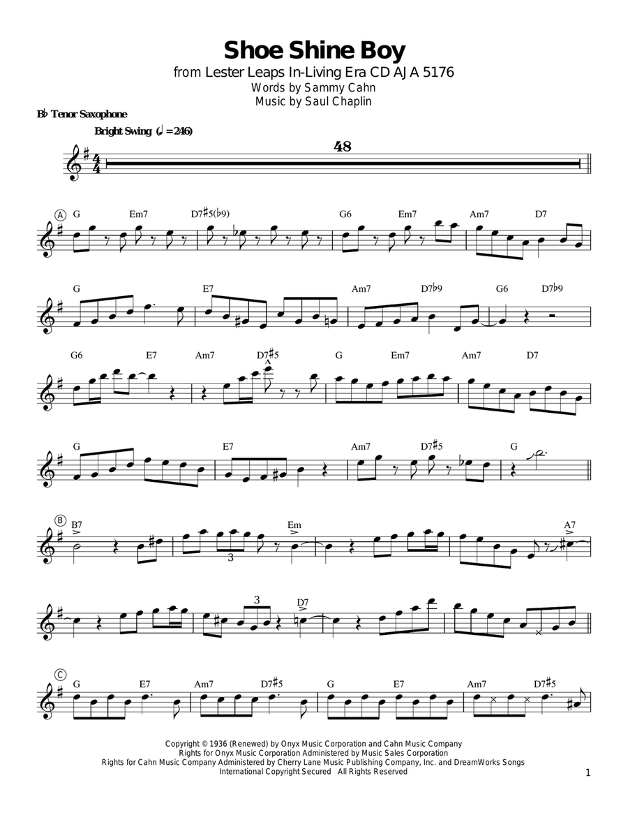 Shoe Shine Boy Tenor Saxophone scores gallery preview page 1