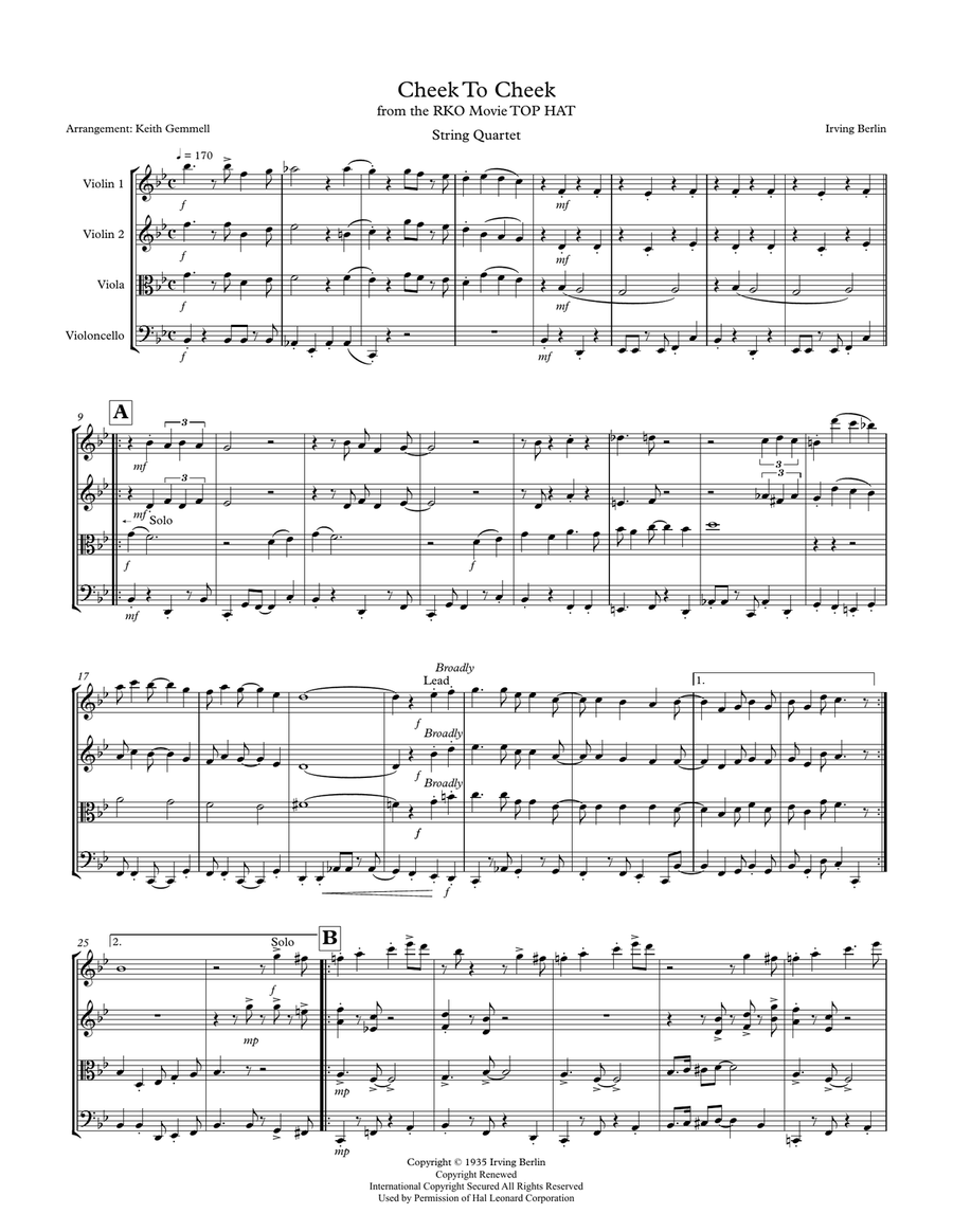 Cheek To Cheek String Quartet scores gallery preview page 1