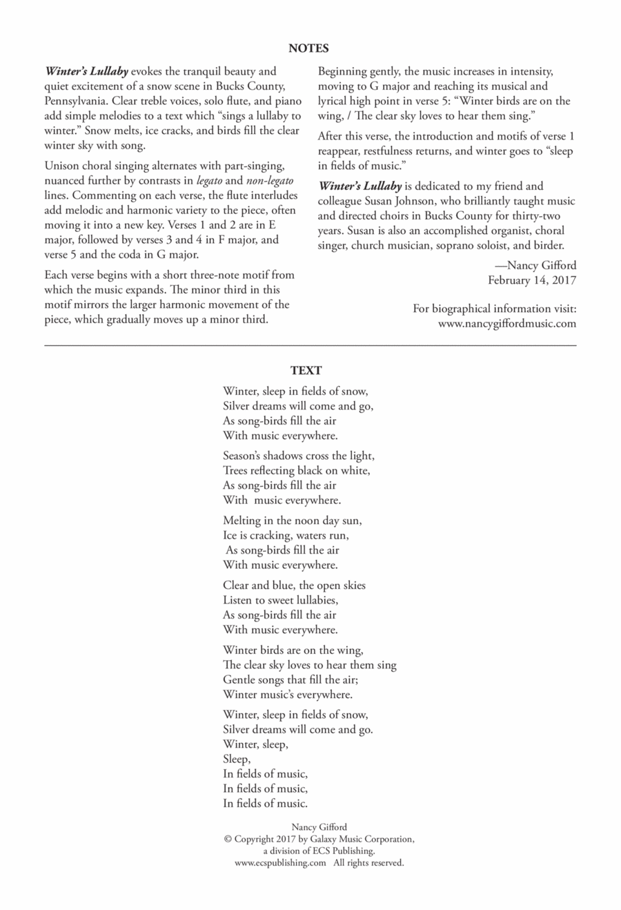 Winter's Lullaby Winter's Lullaby SSA scores gallery preview page 1
