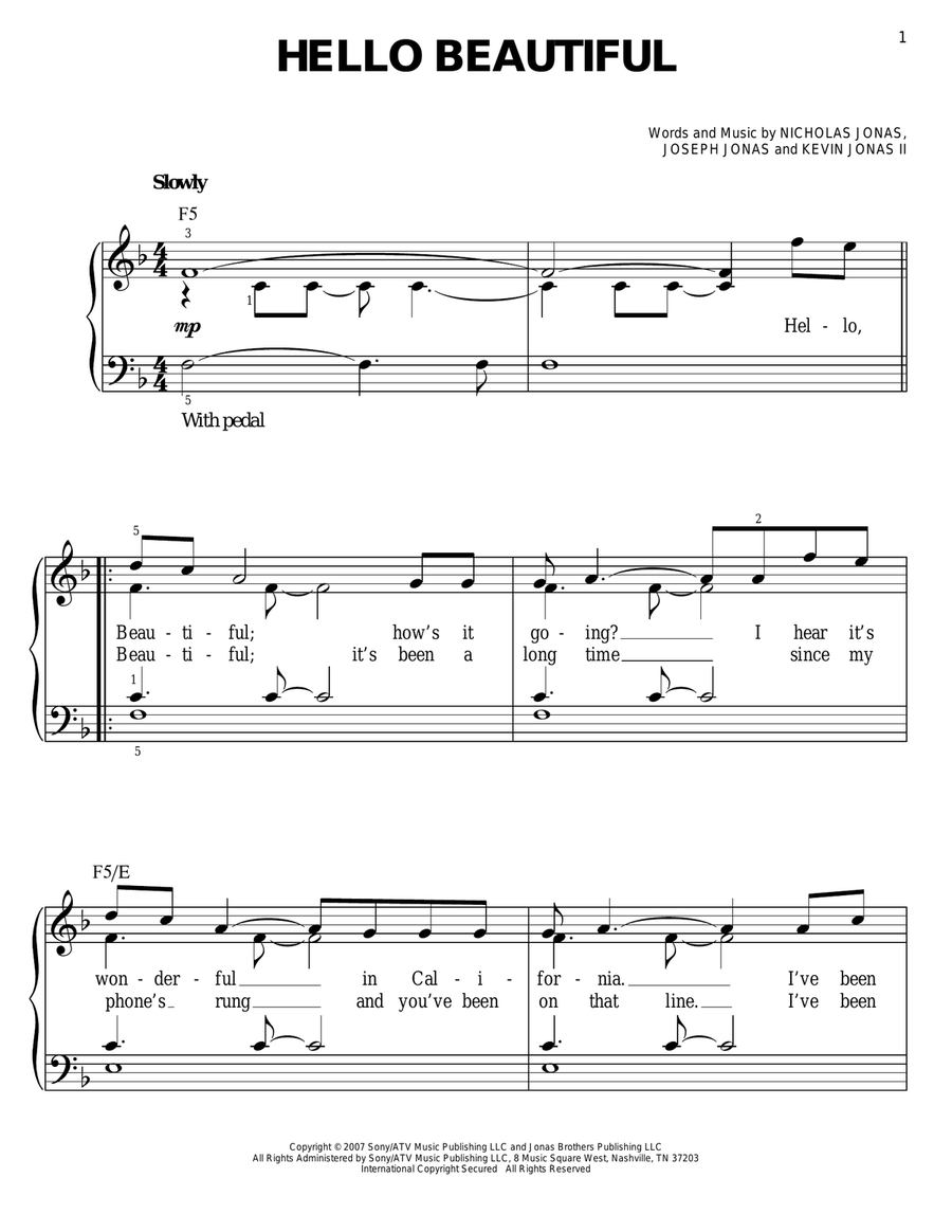 Hello Beautiful Easy Piano scores gallery preview page 1