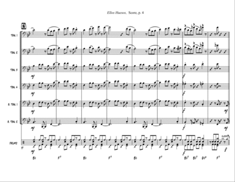 Ellos Huesos (Trombone Sextet + optional Drums) Small Ensemble scores gallery preview page 4