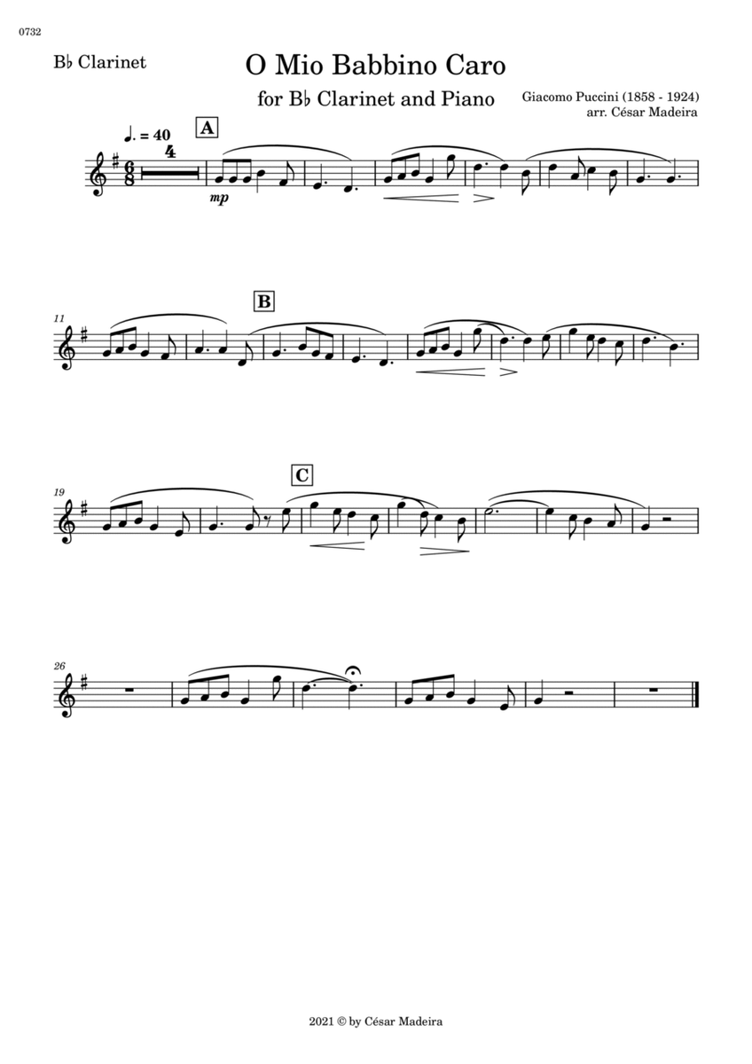 O Mio Babbino Caro by Puccini - Bb Clarinet and Piano (Individual Parts) image number null