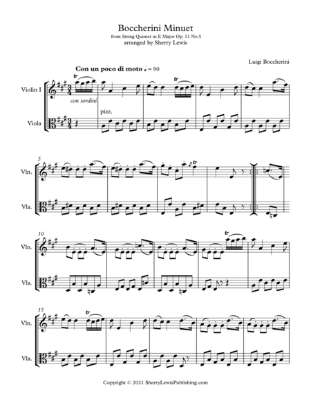 MINUET BY BOCCHERINI DUET FOR VIOLIN AND VIOLA, Intermediate Level image number null