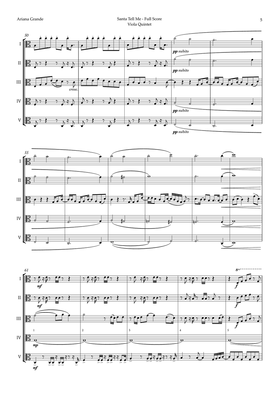 Santa Tell Me String Quintet scores gallery preview page 5