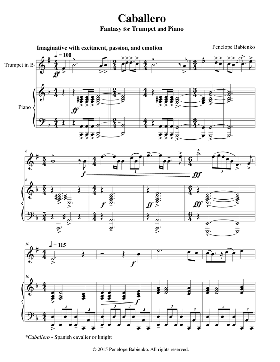 CABALLERO - Fantasy for Trumpet and Piano Trumpet Solo scores gallery preview page 2