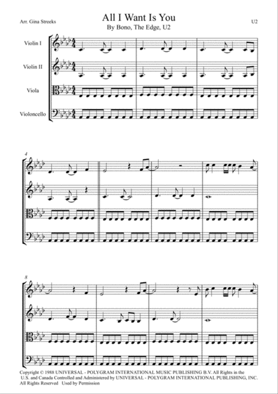 All I Want Is You String Quartet scores gallery preview page 1
