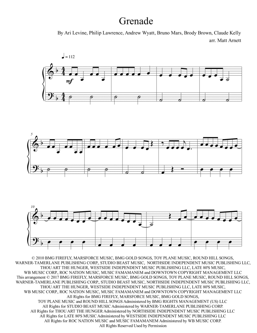 Grenade Grenade Easy Piano scores gallery preview page 1
