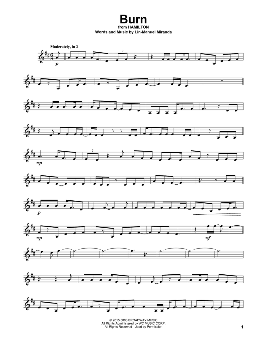 Burn (from Hamilton) Violin Solo scores gallery preview page 1