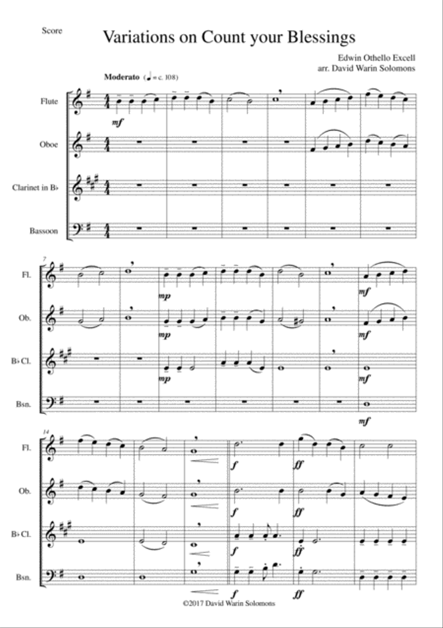 Variations on Count your Blessings for wind quartet Woodwind Quartet scores gallery preview page 1