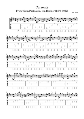 Book cover for J.S. Bach: Corrente (Violin Partita No. 1 in B minor BWV 1002) Adaptation for Electric Guitar