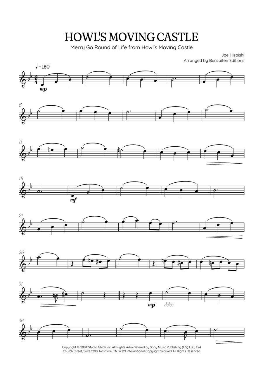 Howl's Moving Castle Flute Solo scores gallery preview page 1