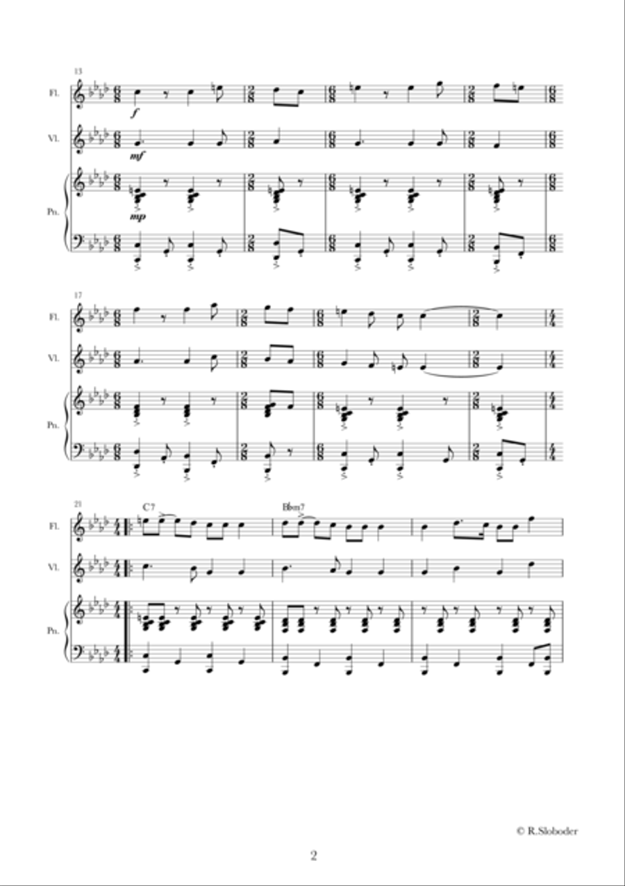 Hava Nagila for trio. Piano, Vocal, Guitar scores gallery preview page 3
