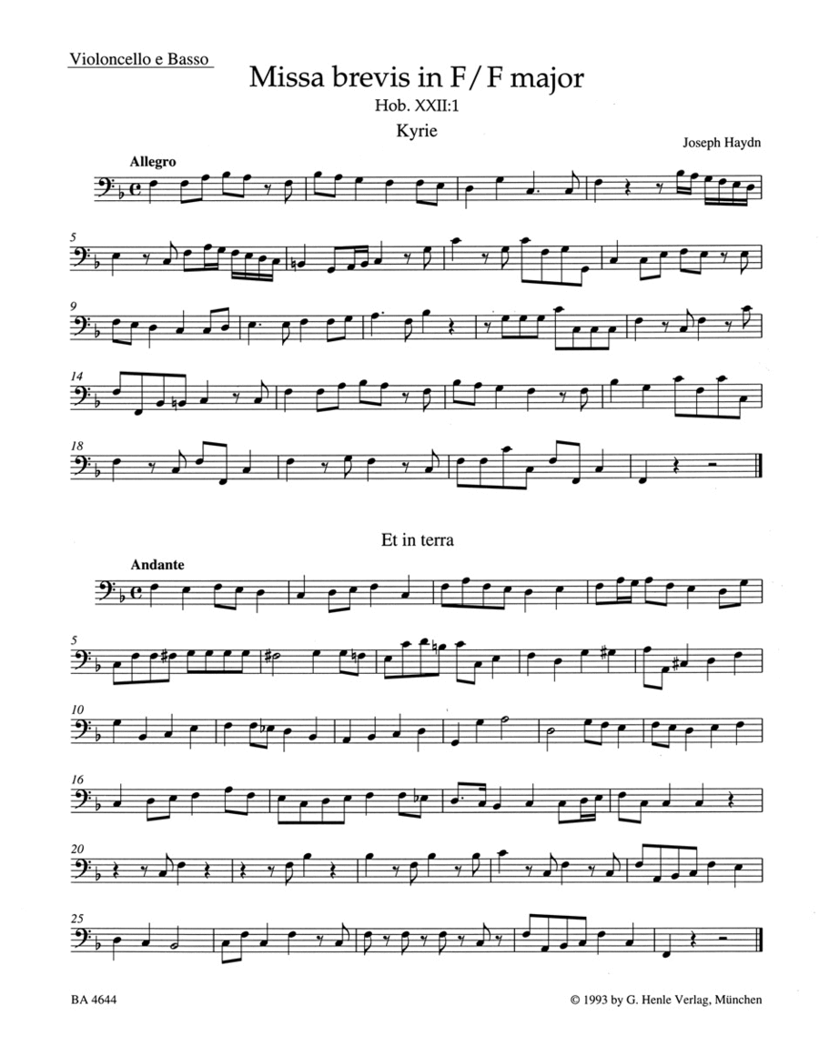 Missa brevis F major Hob. XXII:1 Double Bass scores gallery preview page 1