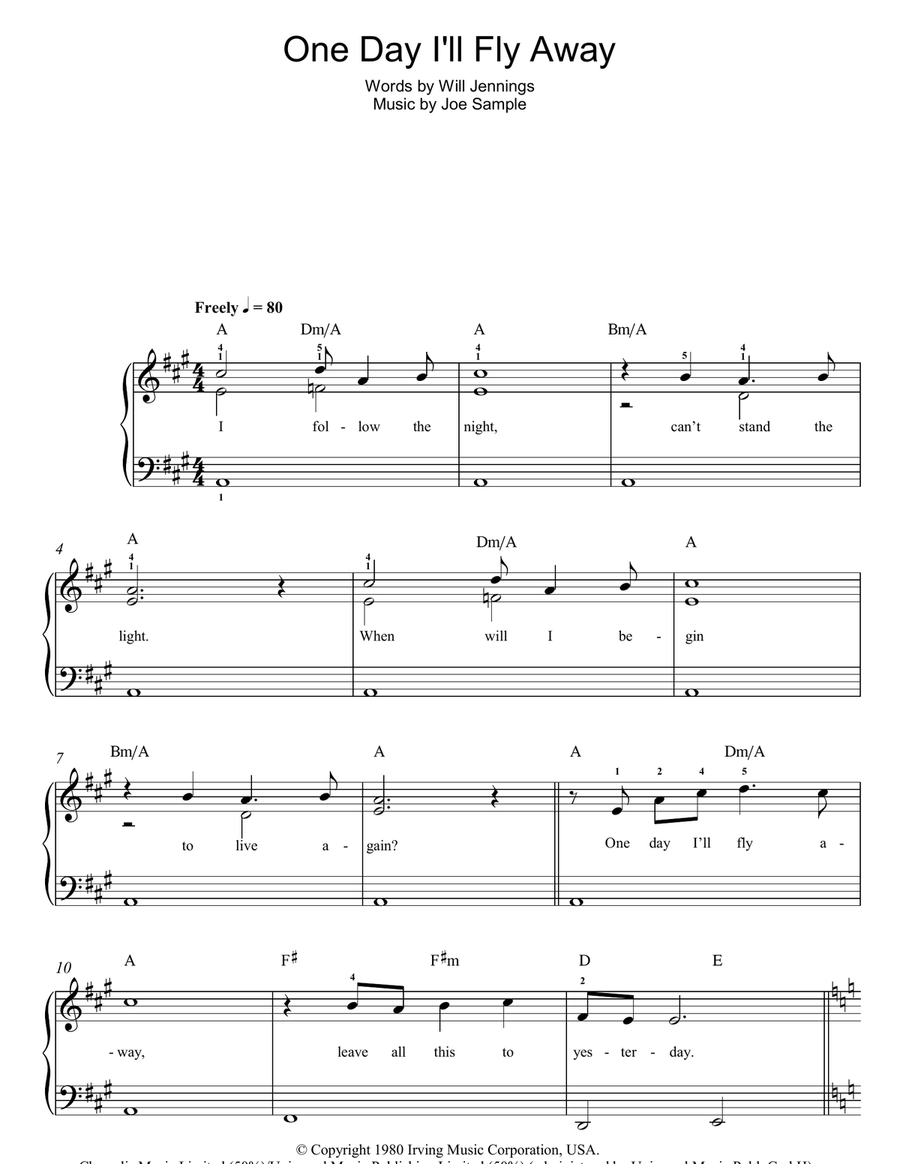 One Day I'll Fly Away (from Moulin Rouge) Easy Piano scores gallery preview page 1