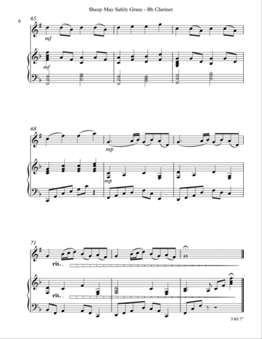 Sheep May Safely Graze, Duet for Bb Clarinet & Harp B-Flat Clarinet scores gallery preview page 6