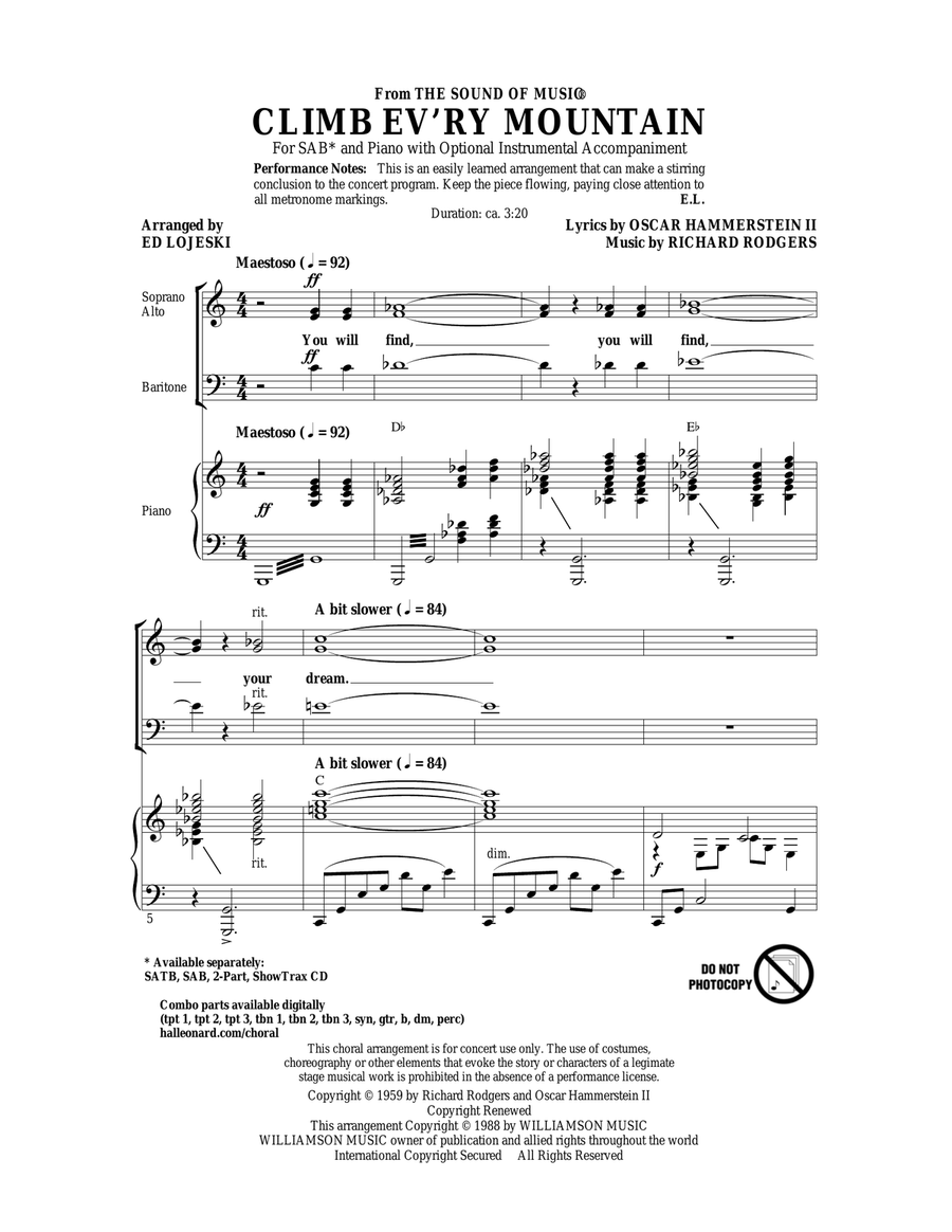 Climb Ev'ry Mountain (from The Sound Of Music) (arr. Ed Lojeski) 3-Part scores gallery preview page 1