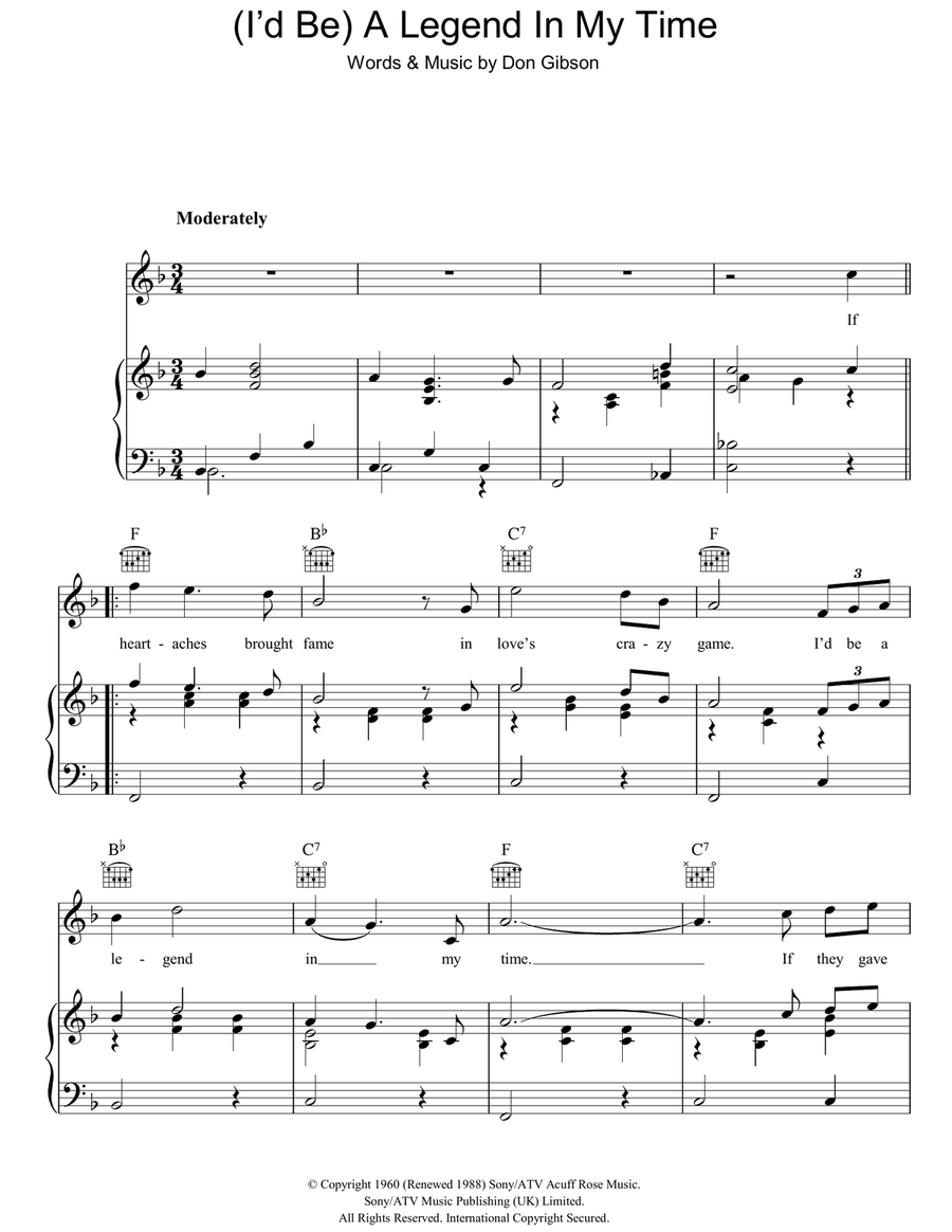 (I'd Be) A Legend In My Time Piano, Vocal, Guitar scores gallery preview page 1