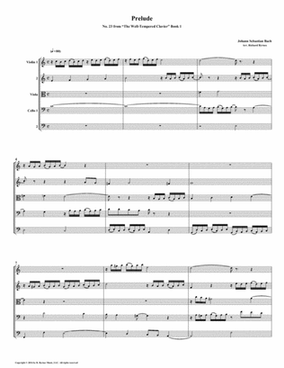 Prelude 23 from Well-Tempered Clavier, Book 1 (String Quintet)