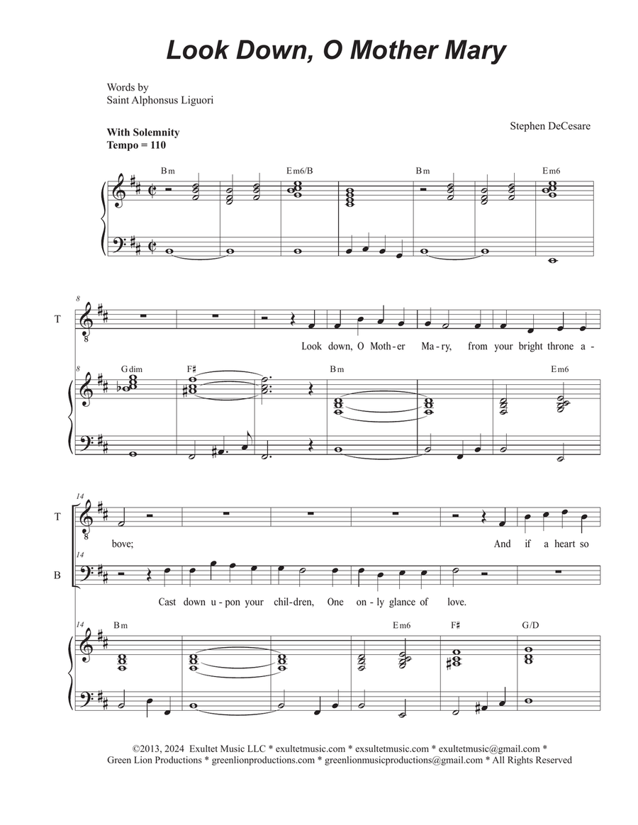 Look Down, O Mother Mary (Duet for Tenor and Bass solo) Tenor Voice scores gallery preview page 1
