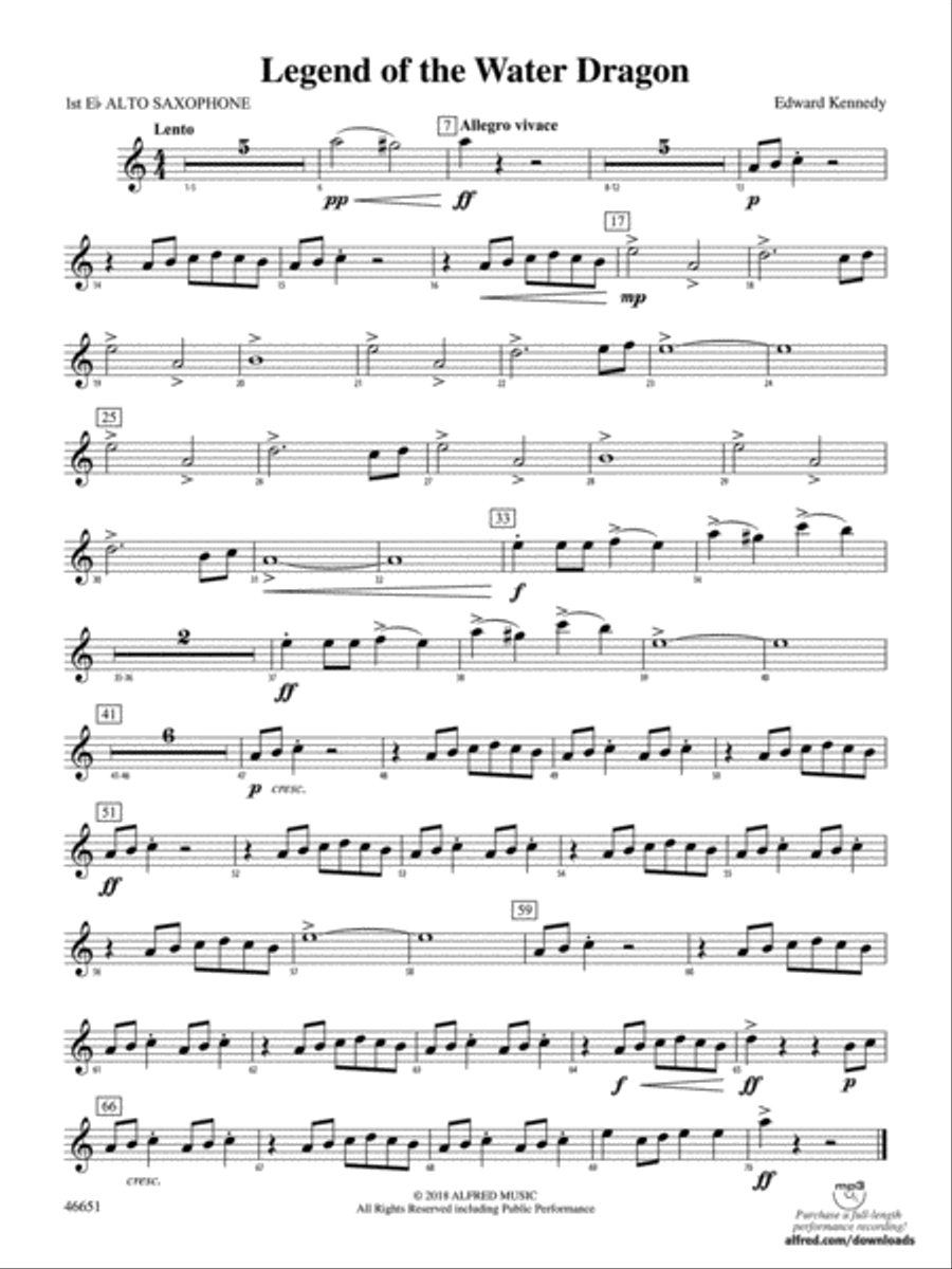 Legend of the Water Dragon: E-flat Alto Saxophone Concert Band scores gallery preview page 1