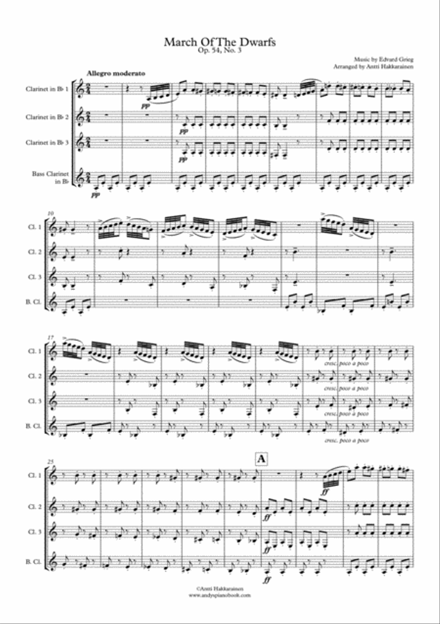 March Of The Dwarfs Op. 54, No. 3 - Clarinet Quartet Clarinet Quartet scores gallery preview page 2