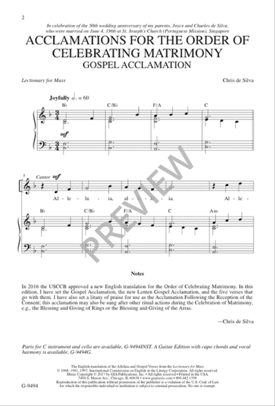 Acclamations for the Order of Celebrating Matrimony 2-Part scores gallery preview page 2