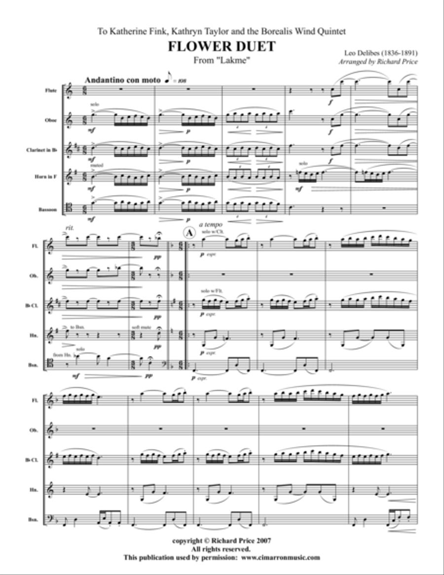 Flower Duet Woodwind Quintet scores gallery preview page 1