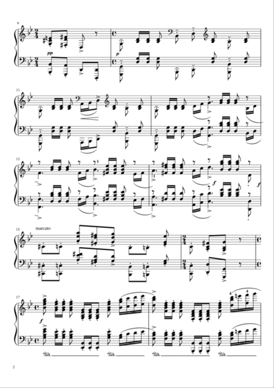 Rachmaninoff - Prélude in G Minor (Alla marcia) - Op.23 No. 5 - Original With Fingered Piano Solo scores gallery preview page 2