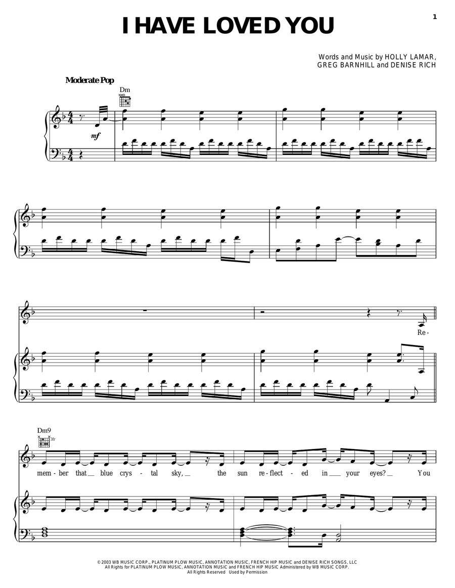 I Have Loved You Piano, Vocal, Guitar scores gallery preview page 1