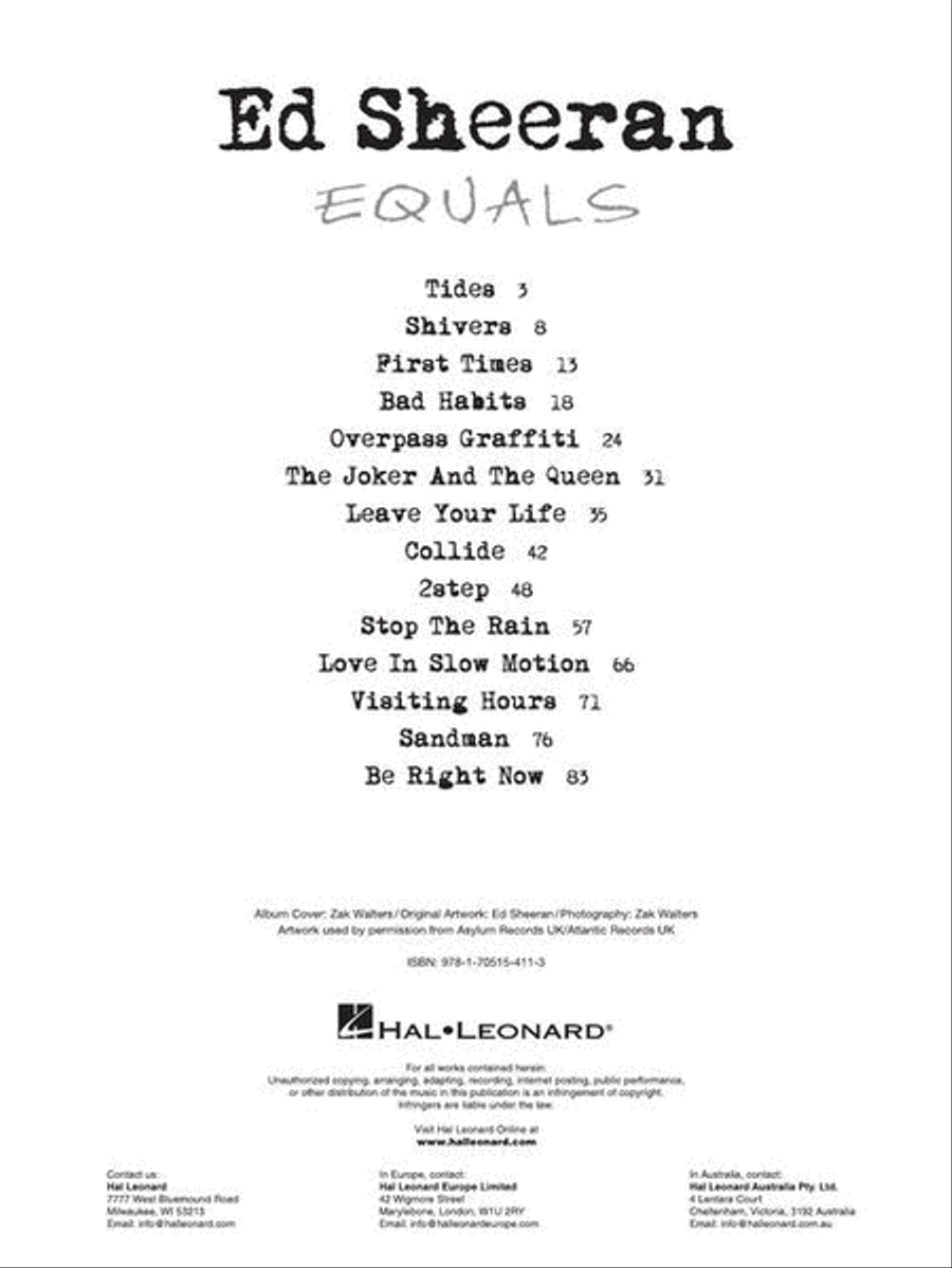 Ed Sheeran – Equals Piano, Vocal, Guitar scores gallery preview page 3