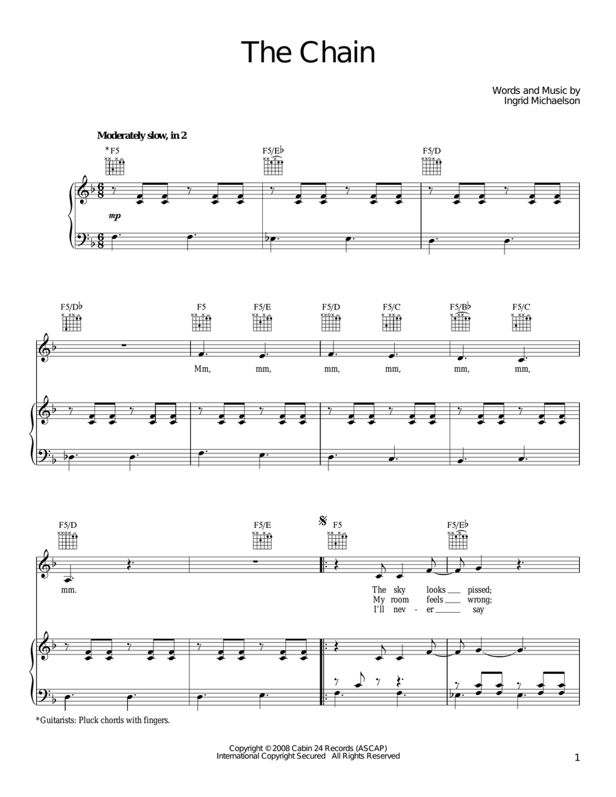 The Chain The Chain Piano, Vocal, Guitar scores gallery preview page 1