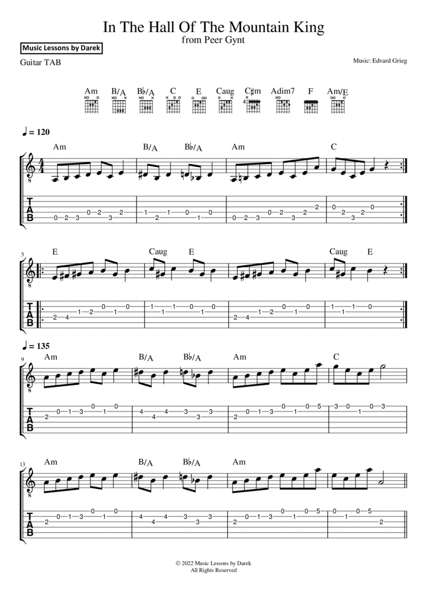 In The Hall Of The Mountain King (GUITAR TAB) from Peer Gynt [Edvard Grieg] image number null